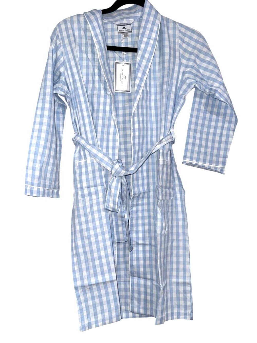 Petite Plume Kids Blue & White Gingham Robe Size 7/8 Unisex Belted Sleepwear So - Picture 2 of 12